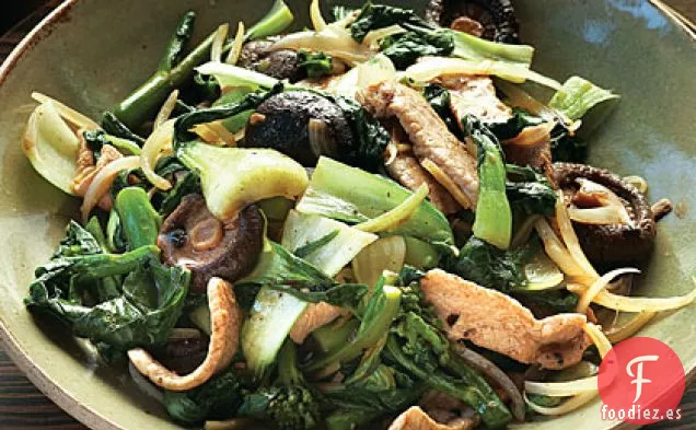 Verduras Salteadas con Cerdo, Shiitakes y Salsa de Frijoles Negros