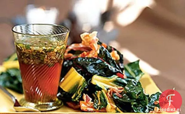 Acelgas Arco Iris Estofadas con Vinagreta de Panceta Caliente