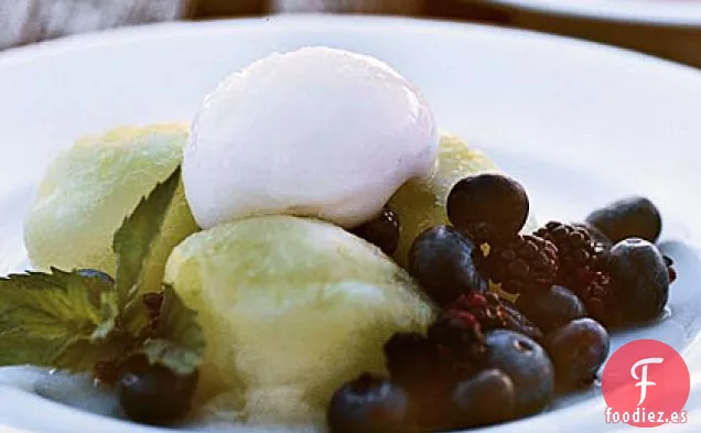 Melón de Verano con Sorbete y Jarabe de Menta Fresca