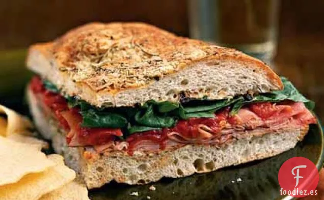 Sándwiches de Focaccia de Jamón y Espinacas