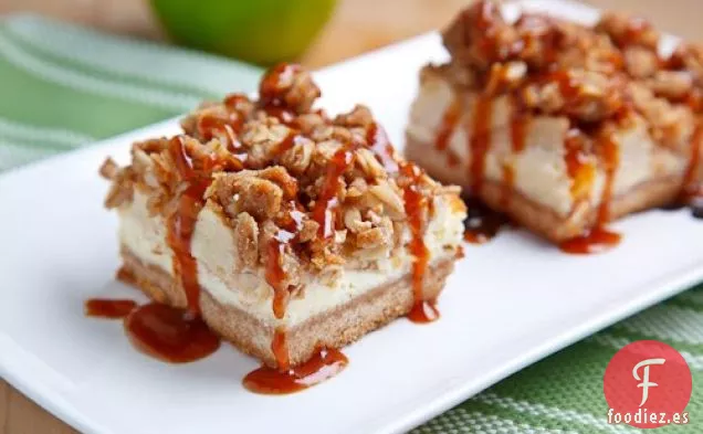 Barras de Tarta de Queso de Manzana y Caramelo
