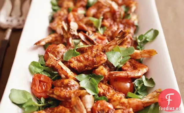 Camarones a la Parrilla con Salsa Picante de Chile Barra Vieja