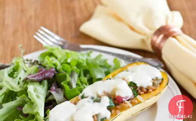 Calabaza Delicata Rellena De Bayas De Trigo Y Manzana