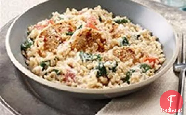 Cena Cremosa de Arroz, Pollo y Espinacas
