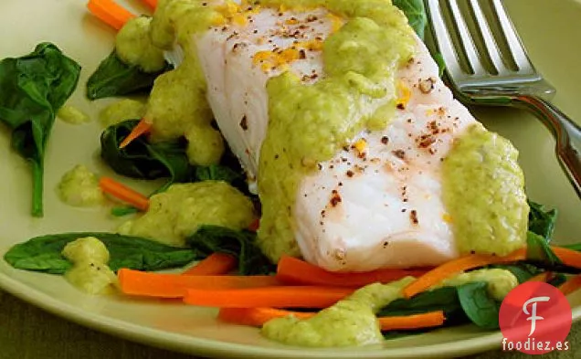 Pescado Blanco al Vapor con Zanahorias en Juliana y Espinacas con Salsa de  Cebolla Verde Limón - Sin Gluten Recetas