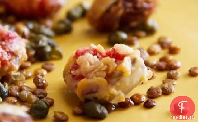 Higos Fritos y Alcaparras con Lentejas Crujientes