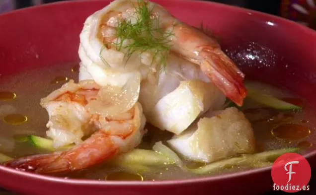 Bacalao y Camarones en Caldo de Hinojo y Vino Blanco