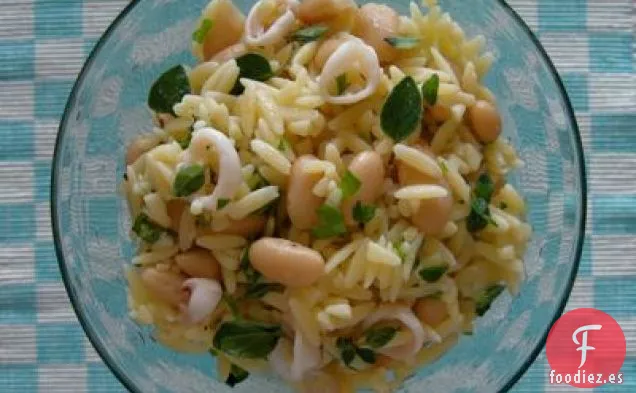 Orzo Mediterráneo con Judías Blancas y Calamares