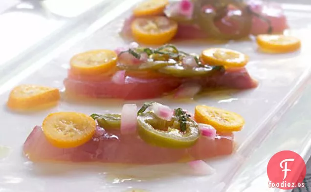 Crudo De Cola Amarilla Con Kumquats y Jalapeño