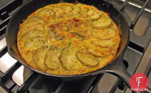 Frittata con Hojas de Mostaza, Panceta y Patatas