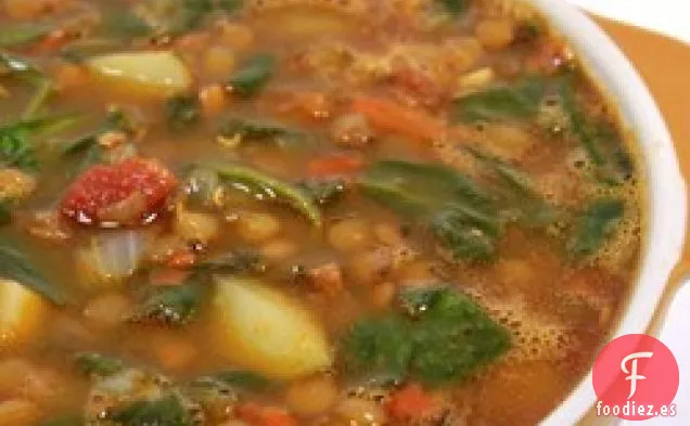 Sopa Fácil de Lentejas con Espinacas