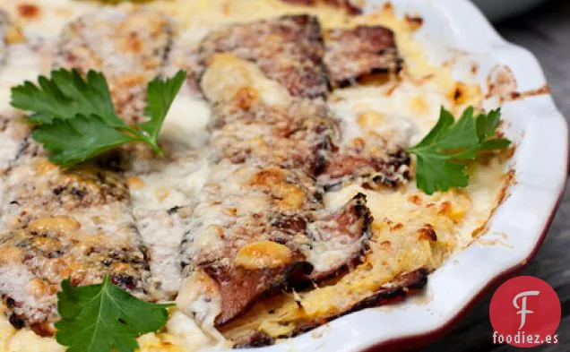 Cazuela De Calabaza Con Espaguetis Con Tocino Y Queso