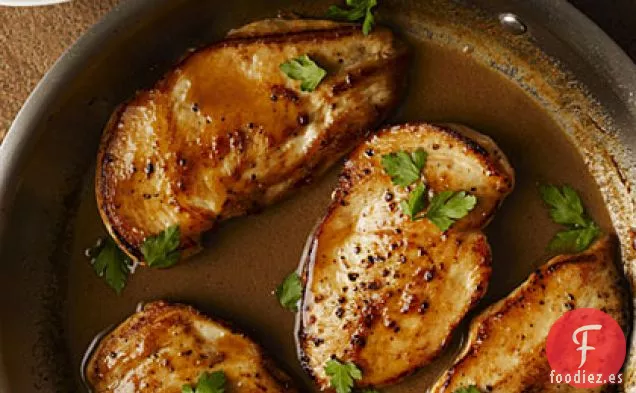 Pollo Glaseado con Sidra con Arroz de Nuez y Mantequilla Dorados