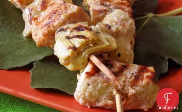Brochetas de Alcachofa y Pez Espada de Mostaza Picante