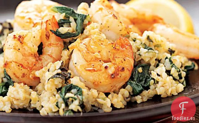 Risotto de Bulgur de Limón y Menta con Camarones al Ajo