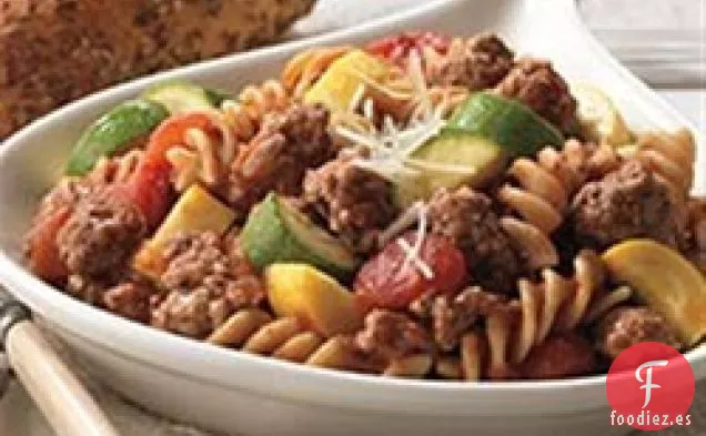 Sartén de Carne y Pasta Primavera