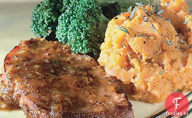 Jamón en Sartén con Glaseado de Jengibre y Melocotón