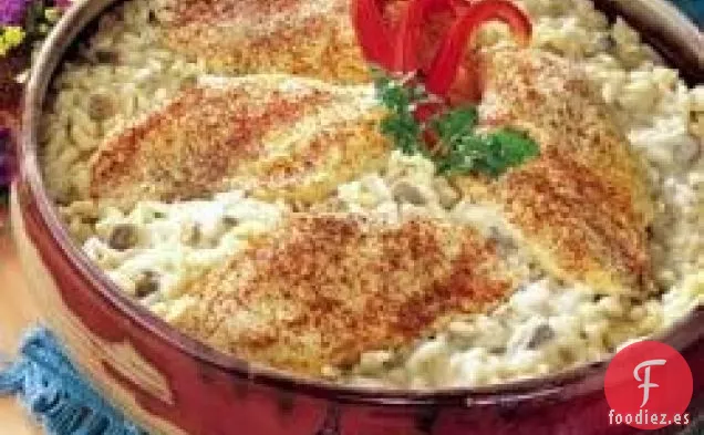 Un plato de Pollo y Arroz Horneado