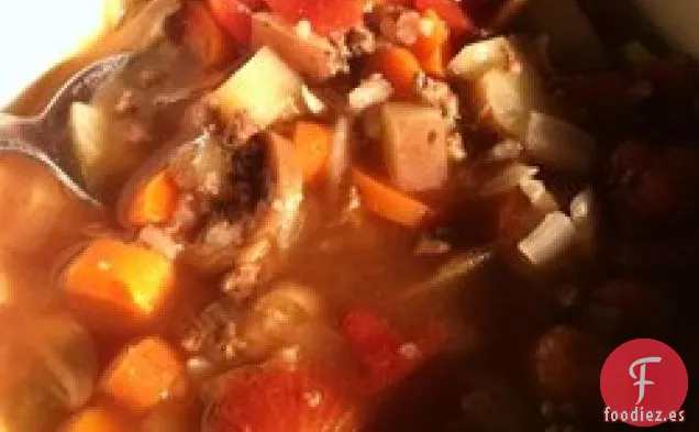 Sopa de Arroz con Hamburguesa