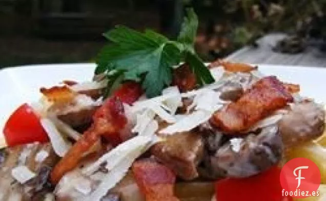 Penne con Panceta y Champiñones
