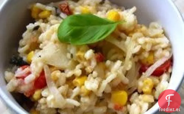 Risotto con Tomate, Maíz y Albahaca