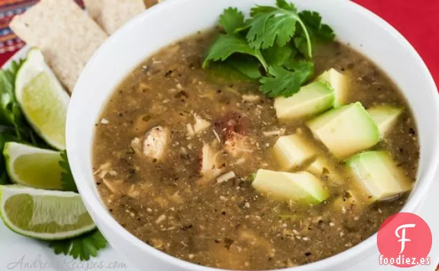 Sopa De Tomatillo Asado Con Pollo (sopa Verde Con Pollo)