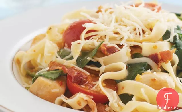 Mezcla de Pasta con Espinacas y Tocino