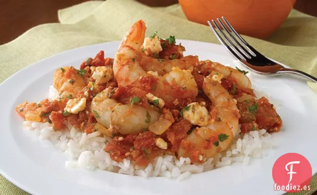 Camarones con Tomate y Queso Feta