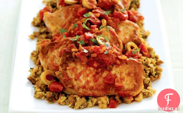 Sartén de Cerdo Picante con Aceitunas