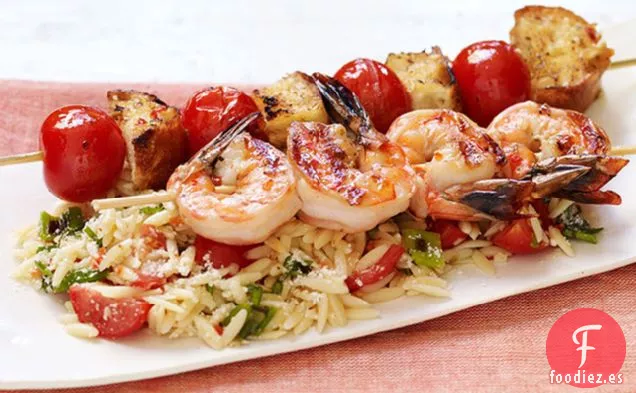 Pasta de Orzo con Bruschetta de Camarones
