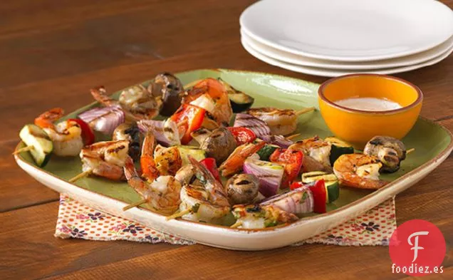 Brochetas de Verduras y Camarones Picantes