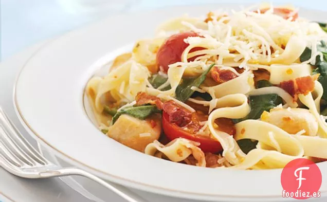 Mezcla de Pasta con Espinacas y Tocino