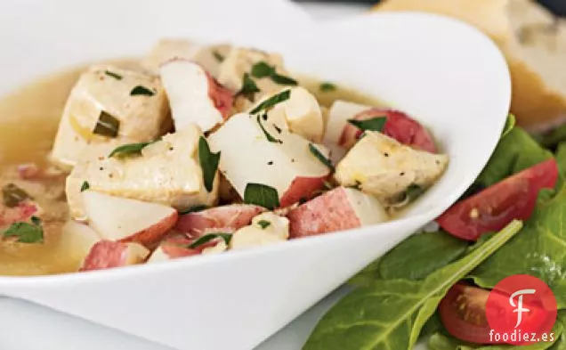 Pollo Estofado con Patatas Rojas y Caldo de Estragón