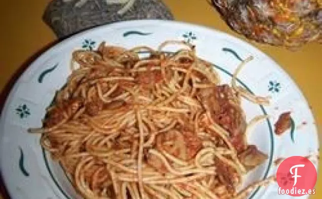 Espaguetis con Tocino y Setas