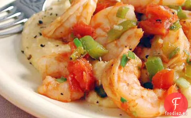 Camarones y Tomates con Sémola de Queso