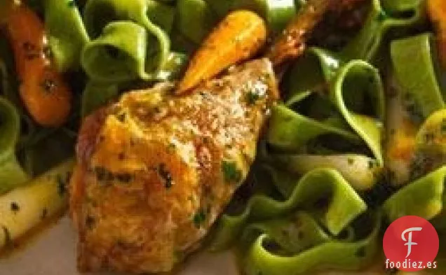 Tambores de Pollo Asados con Limón y Perejil y Zanahorias con Fettuccine