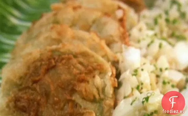 Tomates Verdes Fritos con Salsa de Cebolla Vidalia