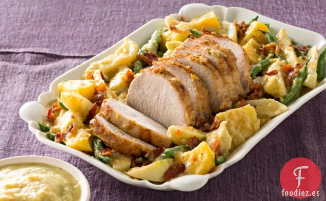 Cerdo en Mole Verde con Papas, Chayotes y Judías Verdes