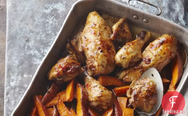 Pollo y Batatas al Horno en Una Sartén