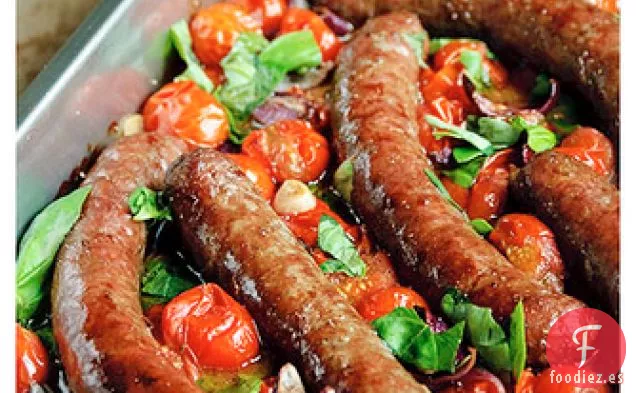 Salchichas de Ternera y Tomates Balsámicos
