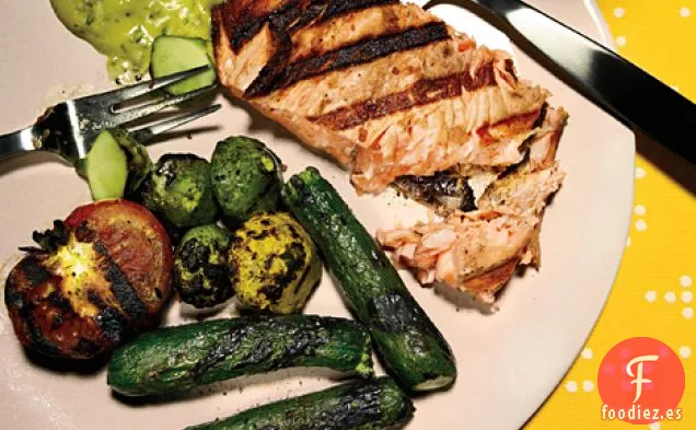 Calabacín Bebé con Ampollas, Calabaza Pattypan Bebé y Tomates a la Parrilla