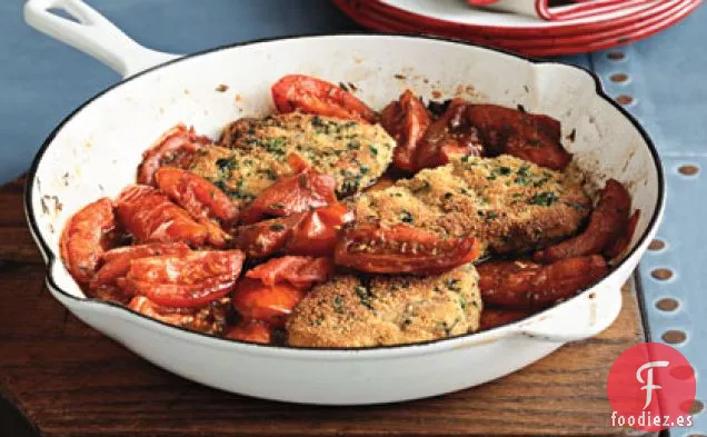 Chuletas de Cerdo con Tomates Asados en Sartén