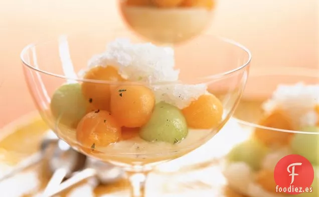 Melón Acuñado con Granizado de Vainilla y Yogur Cítrico