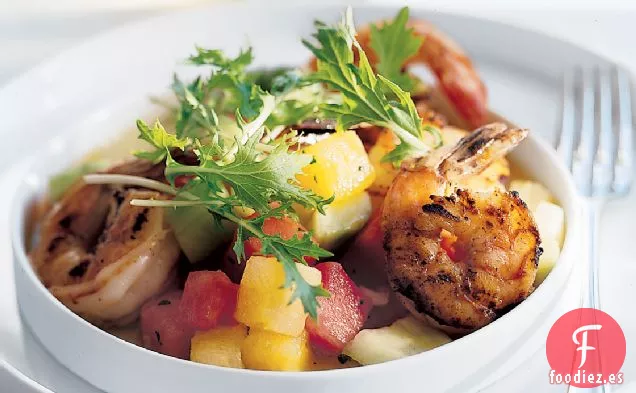 Ensalada de Sandía con Camarones a la Parrilla