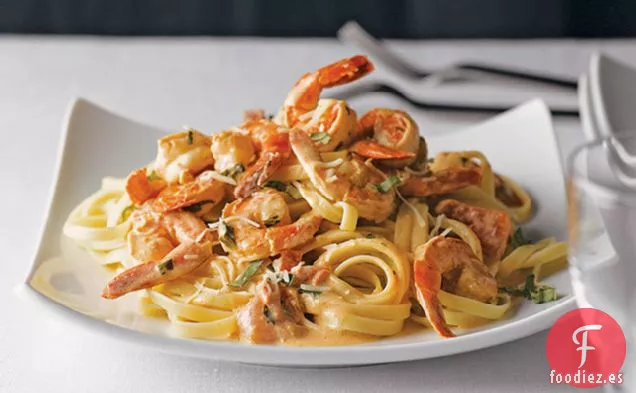 Fettuccine de Camarones Fácil para Dos
