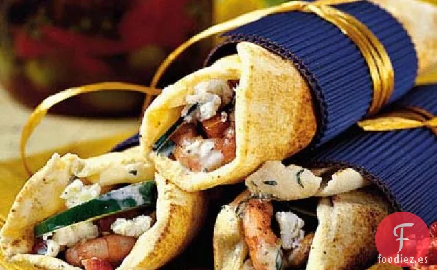 Giroscopios de Camarones a la Parrilla con Yogur a Base de Hierbas para Untar
