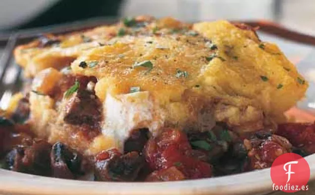 Cazuela de Polenta con Champiñones, Tomates y Ricotta