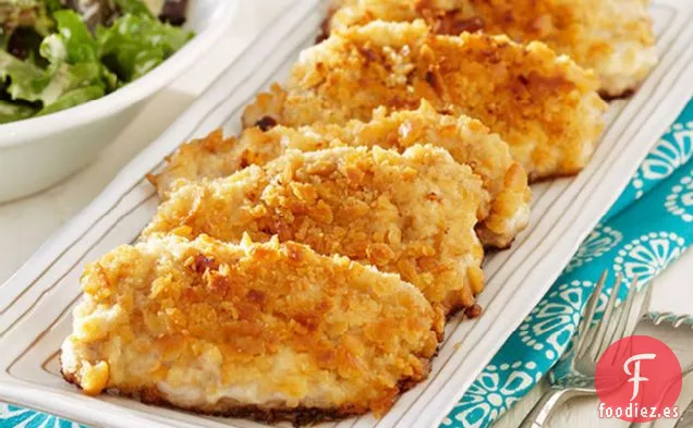 Chuletas de Cerdo Fritas Empanadas con Verduras Mixtas