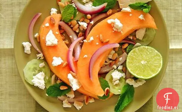 Ensalada De Melón Y Pepino Con Queso Feta