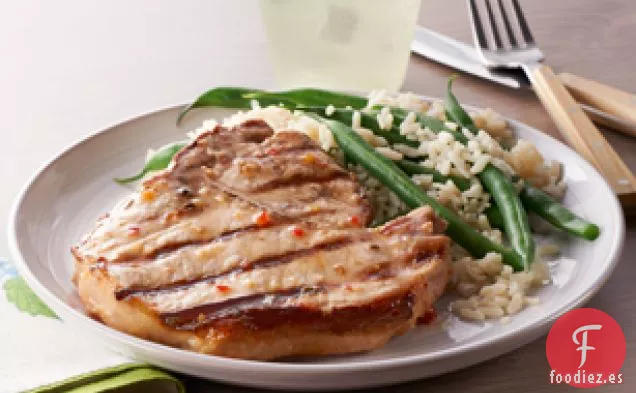 Chuletas de Cerdo con Judías Verdes y Arroz